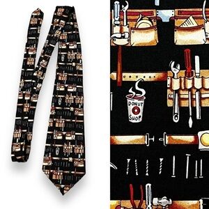 Nicole Miller 100% silk tie Tool Belt Handyman Novelty Print 1999